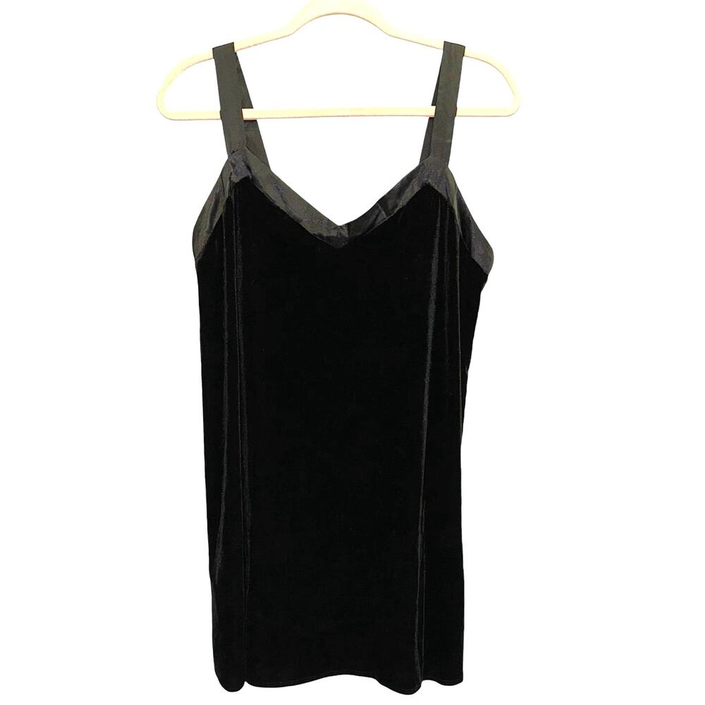 Flora Black Velvet Chemise Nightgown NWT Medium Satin Trim Slip Dress